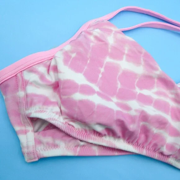 Victorias Secret Large Pink Tie Dye Cutout Wrap Style Bikini Top Padded Swim New - Picture 3 of 10